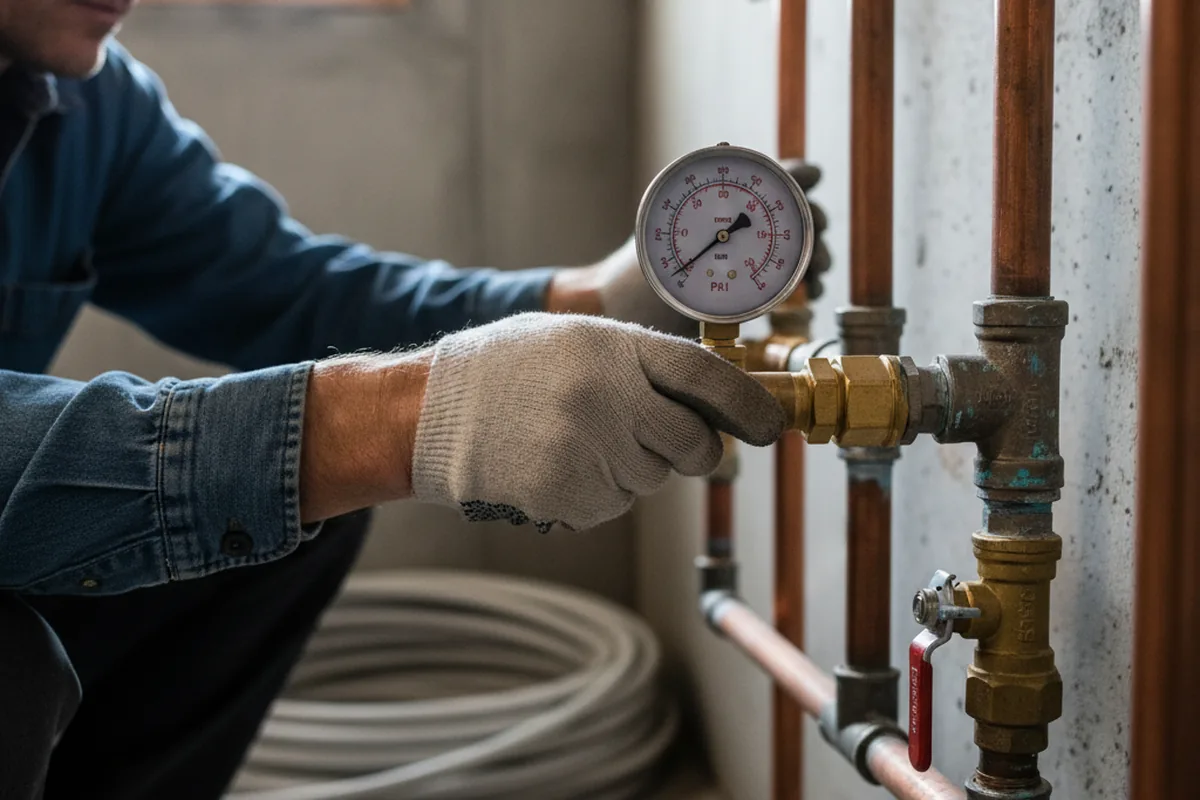 Pressure testing a repaired line during Water Line Repair in Cupertino
